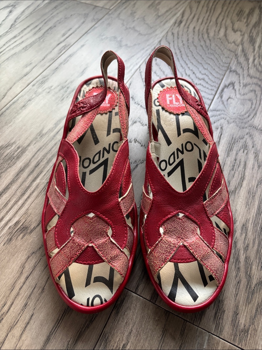 Fly London Red Leather Slingback Sandals